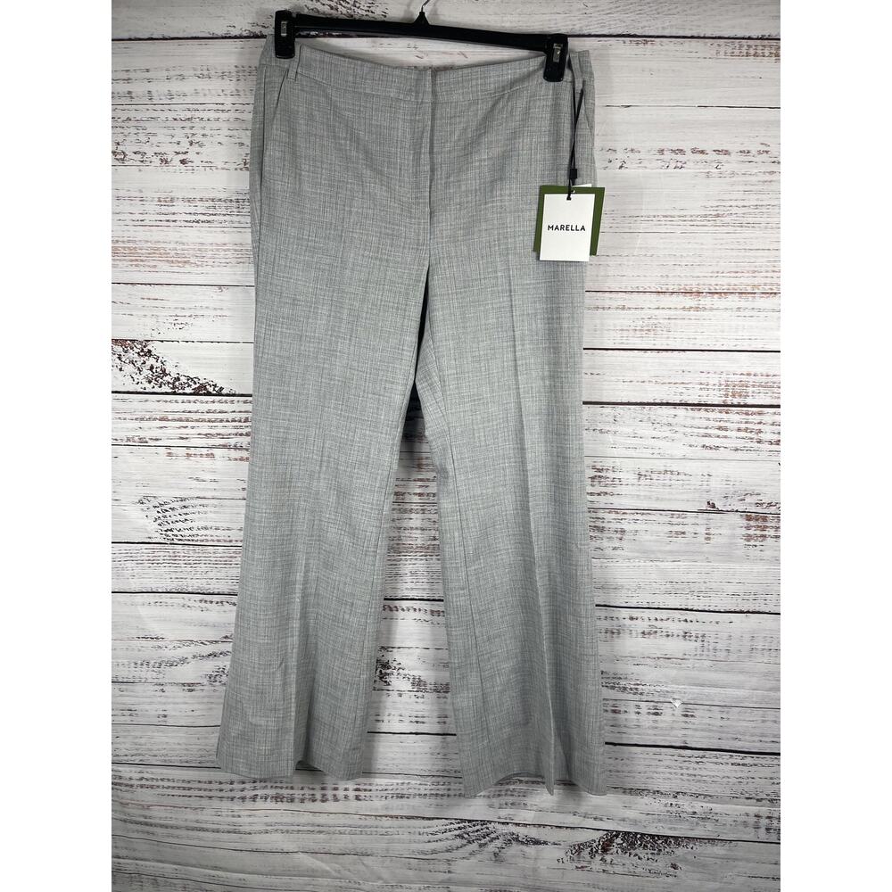 Marella Pants Women's SZ 14 Gray Straight Leg Stretch Career Office Trousers NWT
